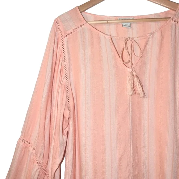 Ariat Society Long Puff Sleeve Striped Boho Tassel Western Lace Top Blouse - Picture 5 of 14